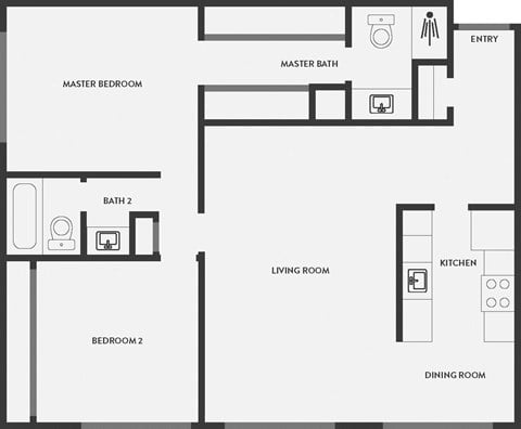 Floor plan for 2 beds, 2 baths, 1014 sqft